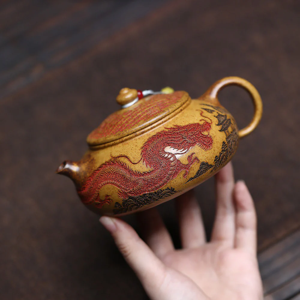 Yixing Dragon Bone Gold Sand Dragon Teapot - Image 3