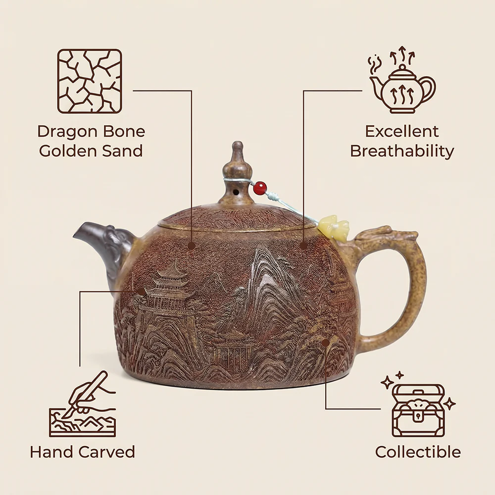 Yixing Dragon Bone Gold Sand Landscape Teapot - Image 2