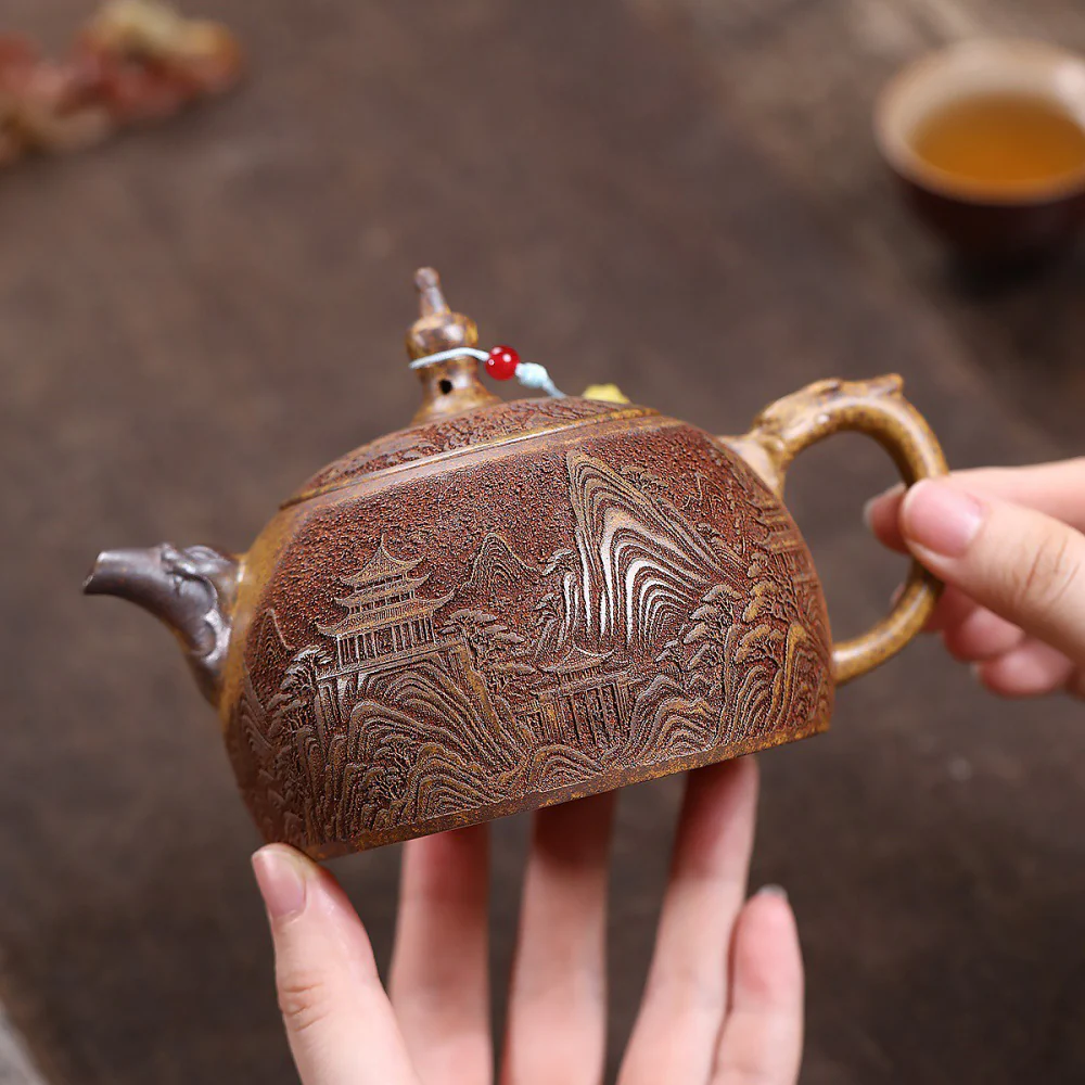 Yixing Dragon Bone Gold Sand Landscape Teapot - Image 3