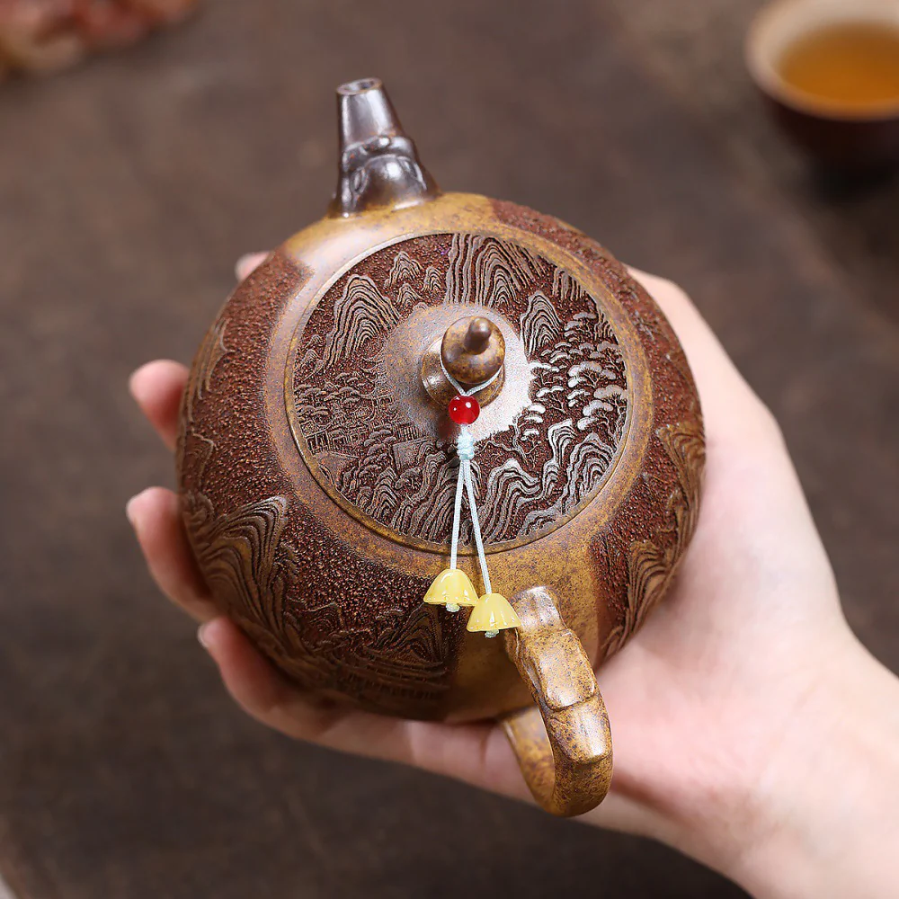 Yixing Dragon Bone Gold Sand Landscape Teapot - Image 4