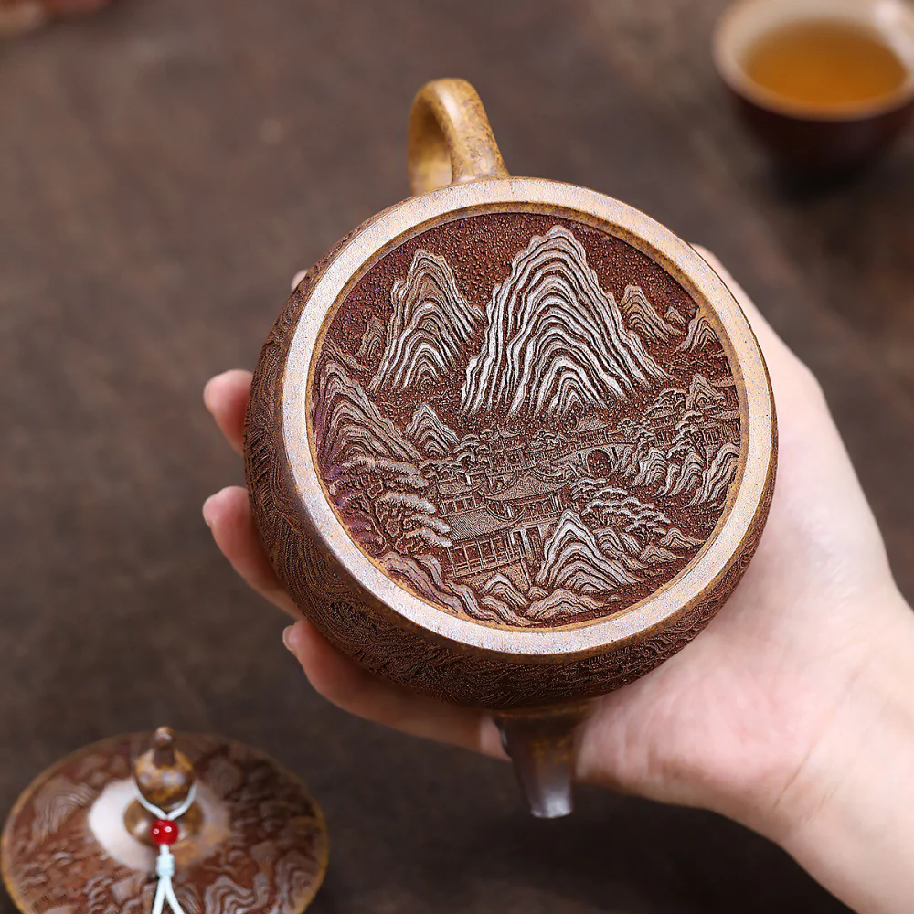 Yixing Dragon Bone Gold Sand Landscape Teapot - Image 5