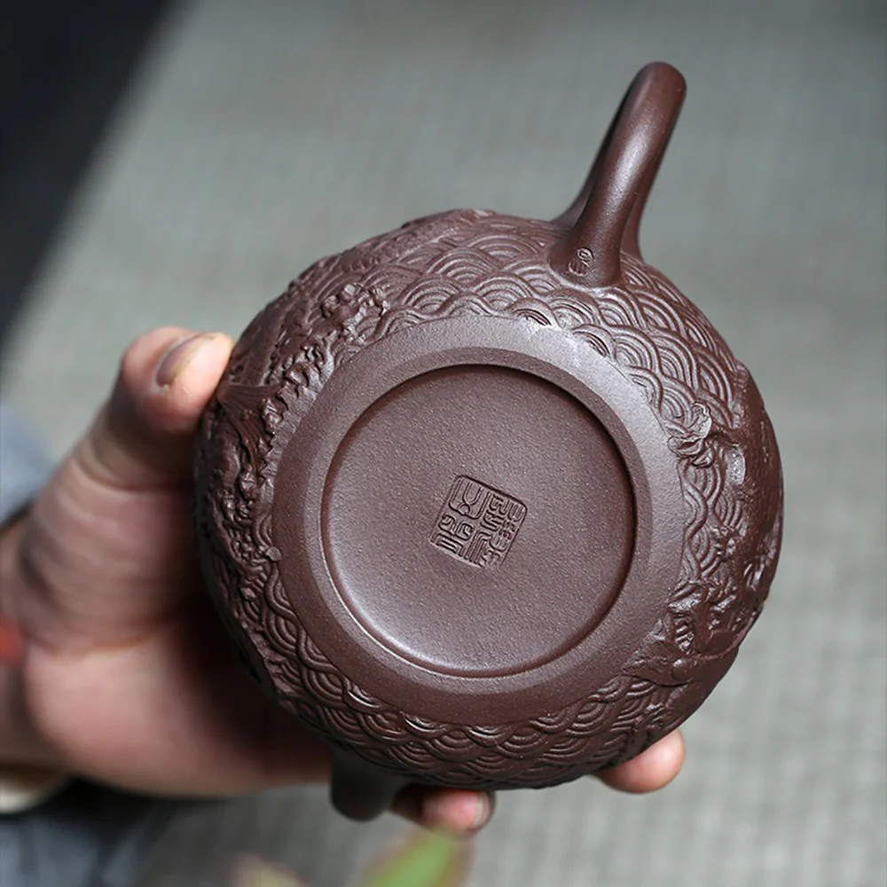 Yixing Dragon Over Sea Purple Clay Teapot - Image 4