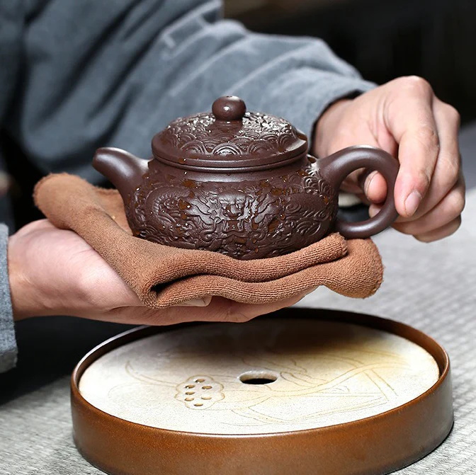 Yixing Dragon Over Sea Purple Clay Teapot - Image 6