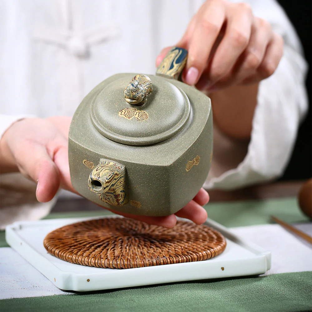 Yixing Green Clay Elephant Teapot - Image 4