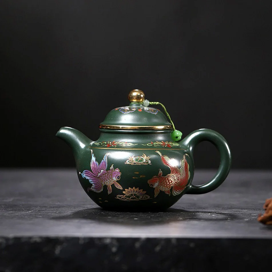 Yixing Green Clay Goldfish Duo Qiu Teapot - Image 2