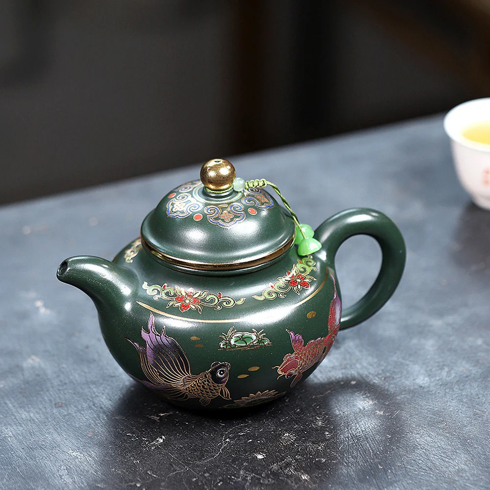 Yixing Green Clay Goldfish Duo Qiu Teapot - Image 3