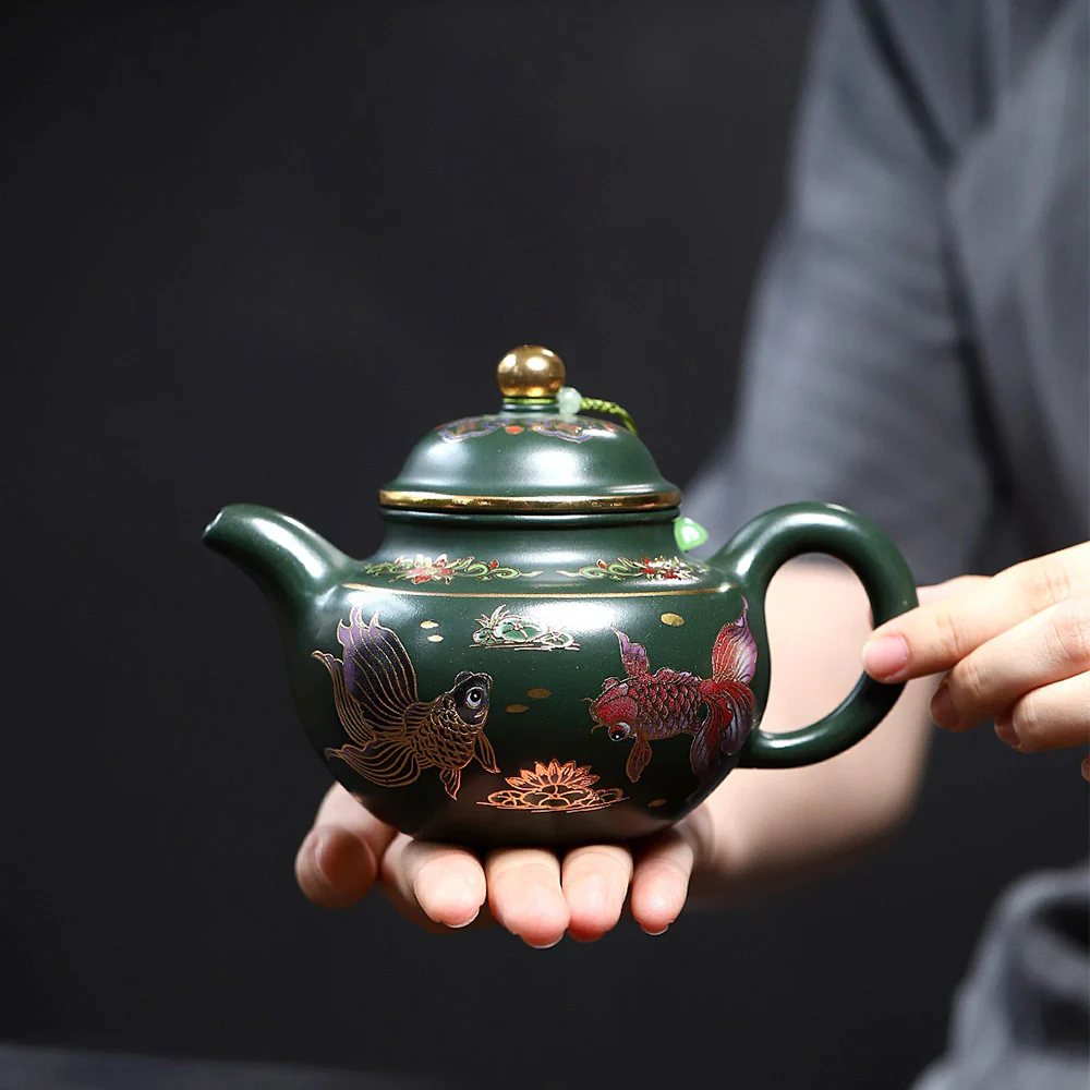 Yixing Green Clay Goldfish Duo Qiu Teapot - Image 5
