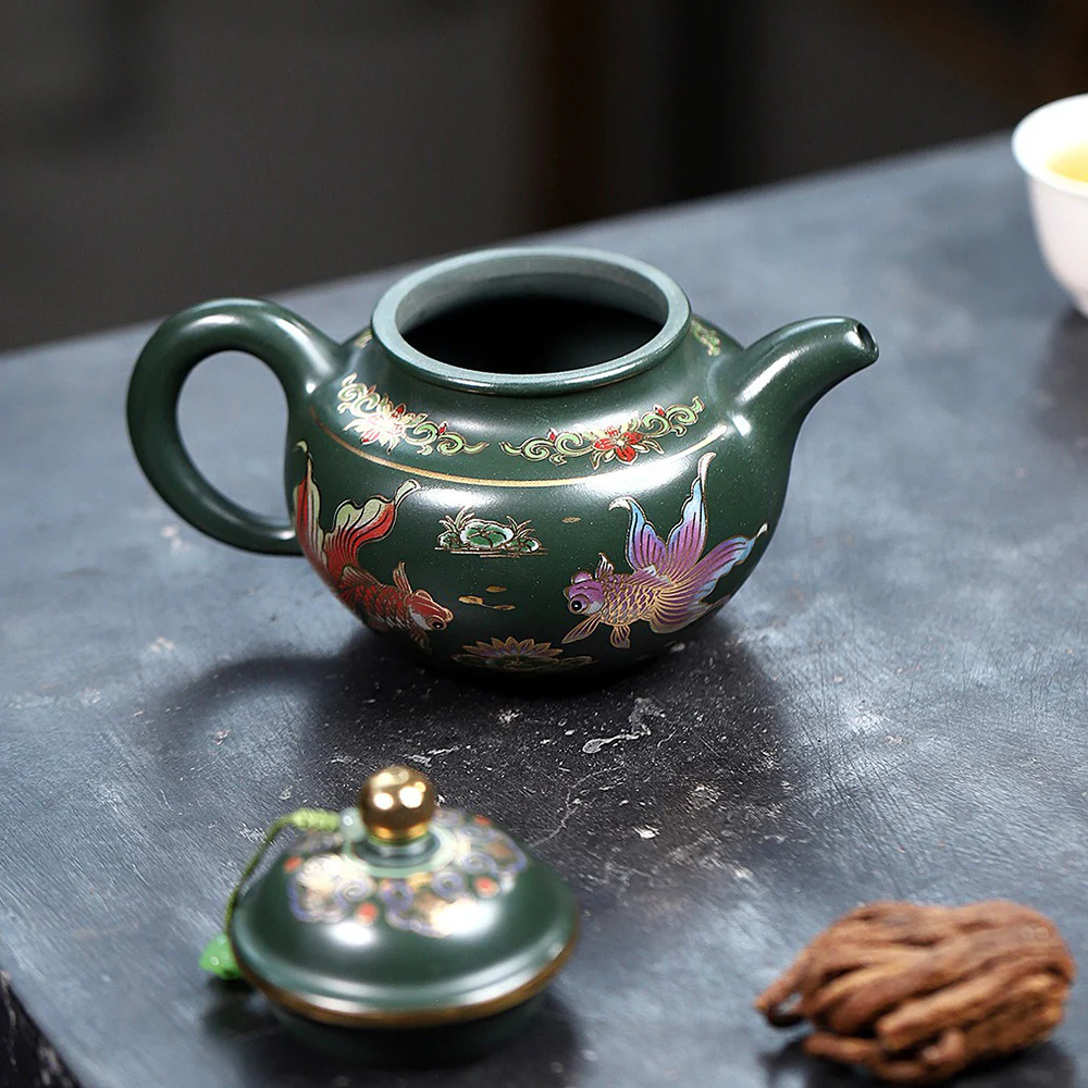 Yixing Green Clay Goldfish Duo Qiu Teapot - Image 7