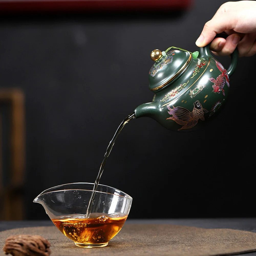 Yixing Green Clay Goldfish Duo Qiu Teapot - Image 8