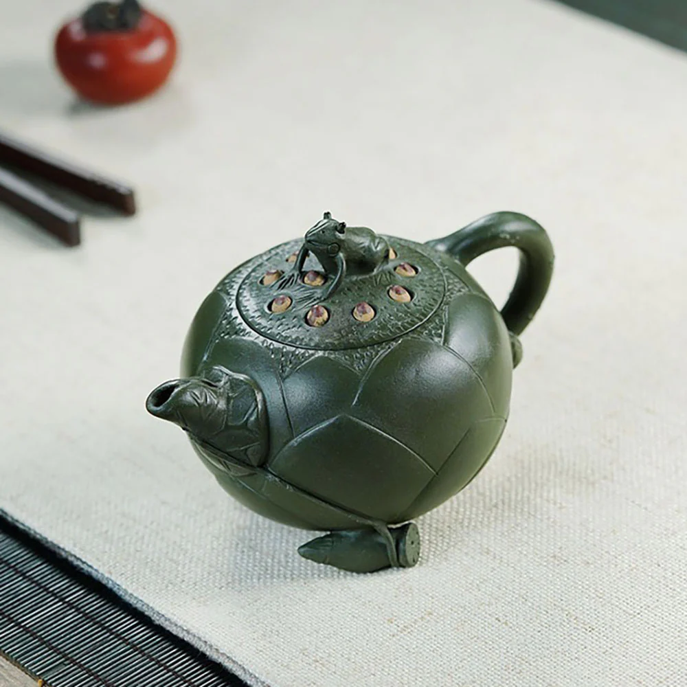 Yixing Green Clay Lotus And Frog Teapot - Image 4