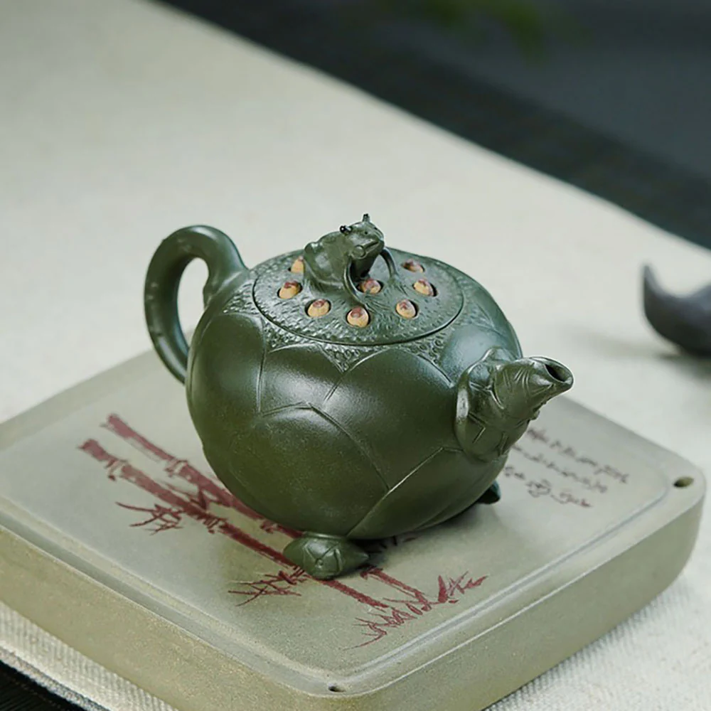 Yixing Green Clay Lotus And Frog Teapot - Image 5