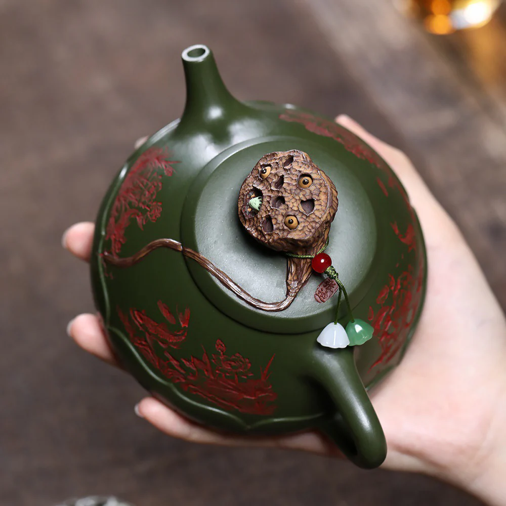 Yixing Green Clay Lotus Shi Piao Teapot - Image 4