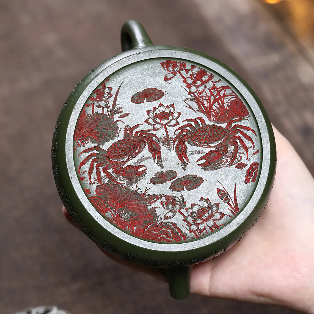 Yixing Green Clay Lotus Shi Piao Teapot - Image 5