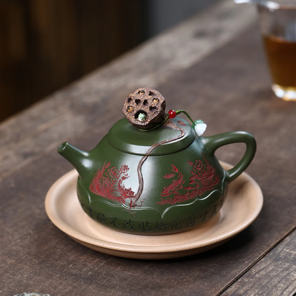 Yixing Green Clay Lotus Shi Piao Teapot - Image 6
