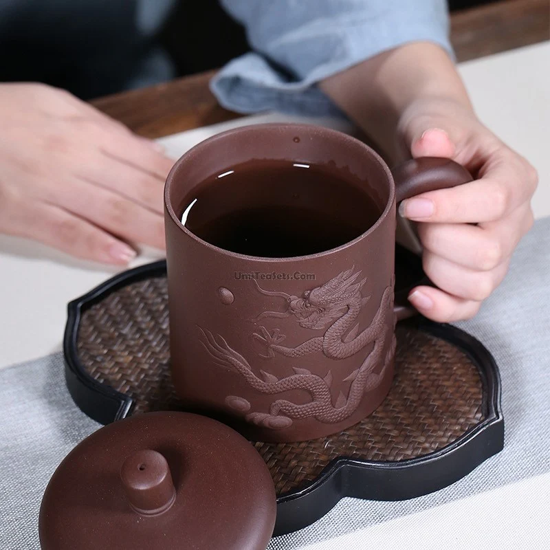 Yixing Purple Clay Carved Dragon Tea Cup - Image 4