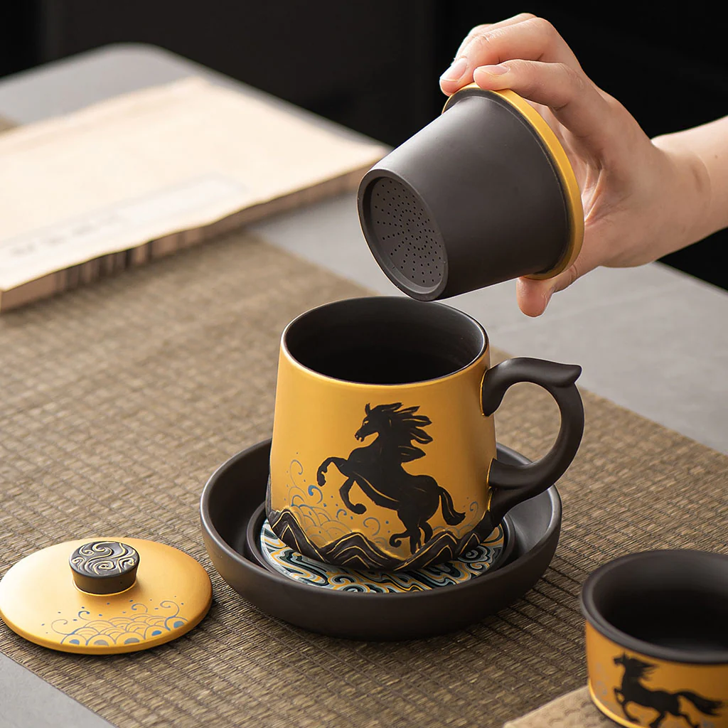 Yixing Purple Clay Galloping Horses Tea Cup Set - Image 2