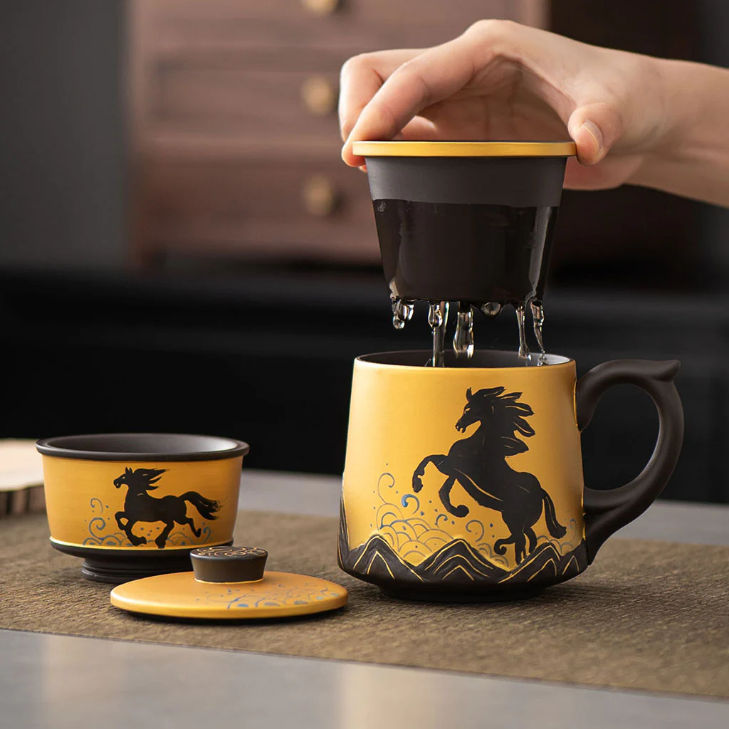 Yixing Purple Clay Galloping Horses Tea Cup Set - Image 3