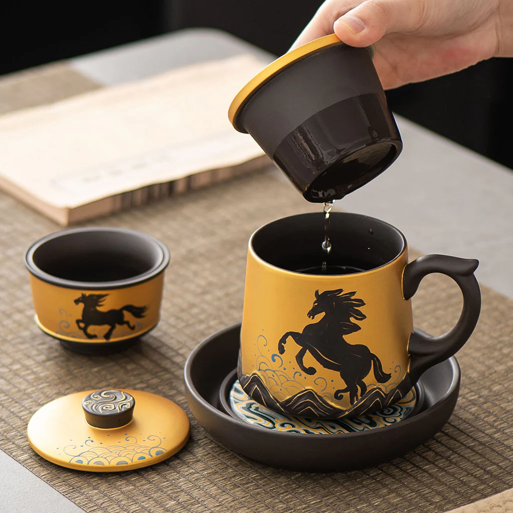 Yixing Purple Clay Galloping Horses Tea Cup Set - Image 4