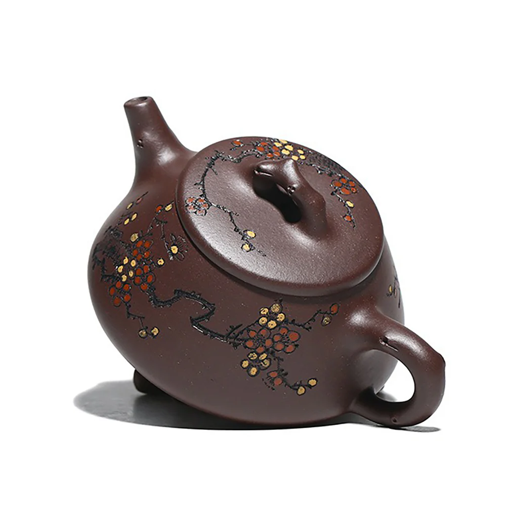 Yixing Purple Clay Hand-carved Plum Blossom Teapot - Image 2