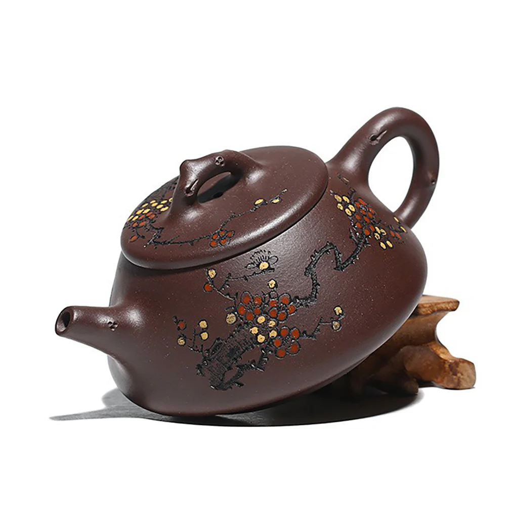 Yixing Purple Clay Hand-carved Plum Blossom Teapot - Image 3