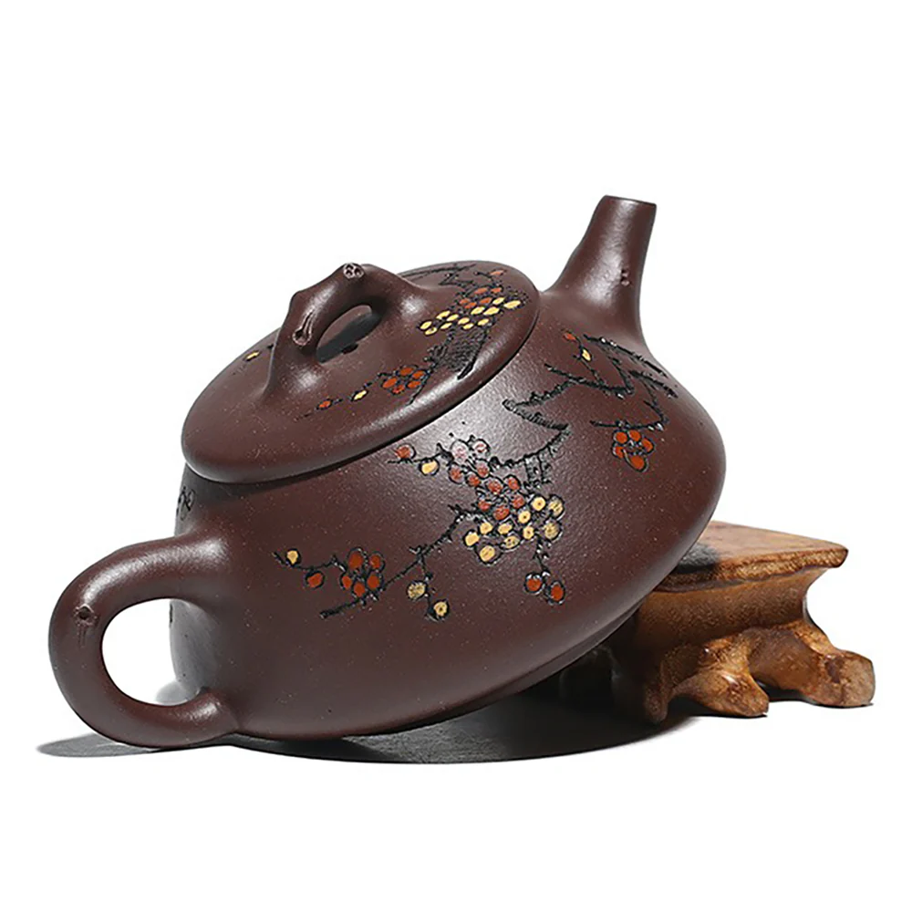 Yixing Purple Clay Hand-carved Plum Blossom Teapot - Image 4