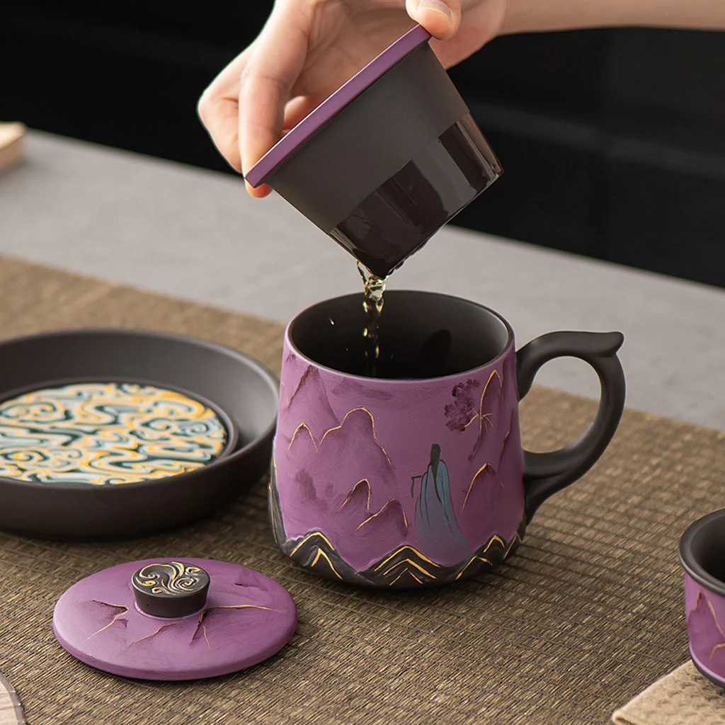 Yixing Purple Clay Landscape Beauty Tea Cup Set - Image 2