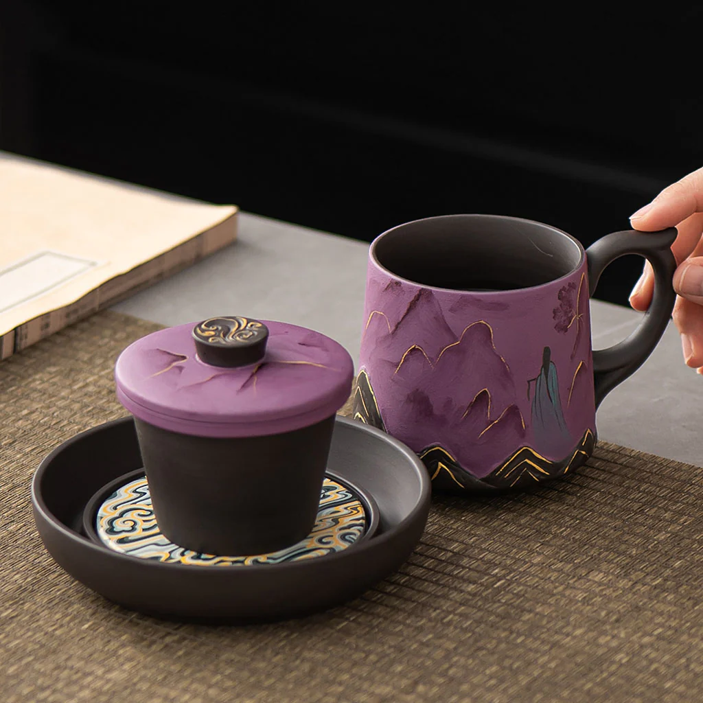 Yixing Purple Clay Landscape Beauty Tea Cup Set - Image 3