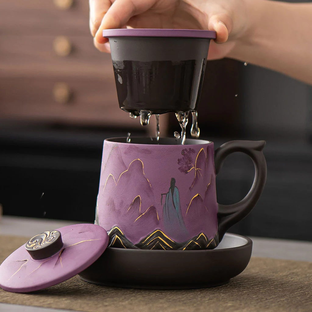 Yixing Purple Clay Landscape Beauty Tea Cup Set - Image 4