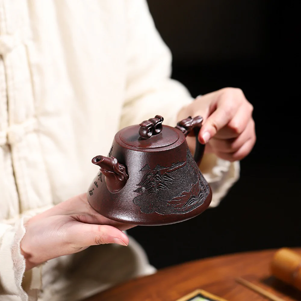 Yixing Purple Clay Landscape Ruyi Teapot - Image 3