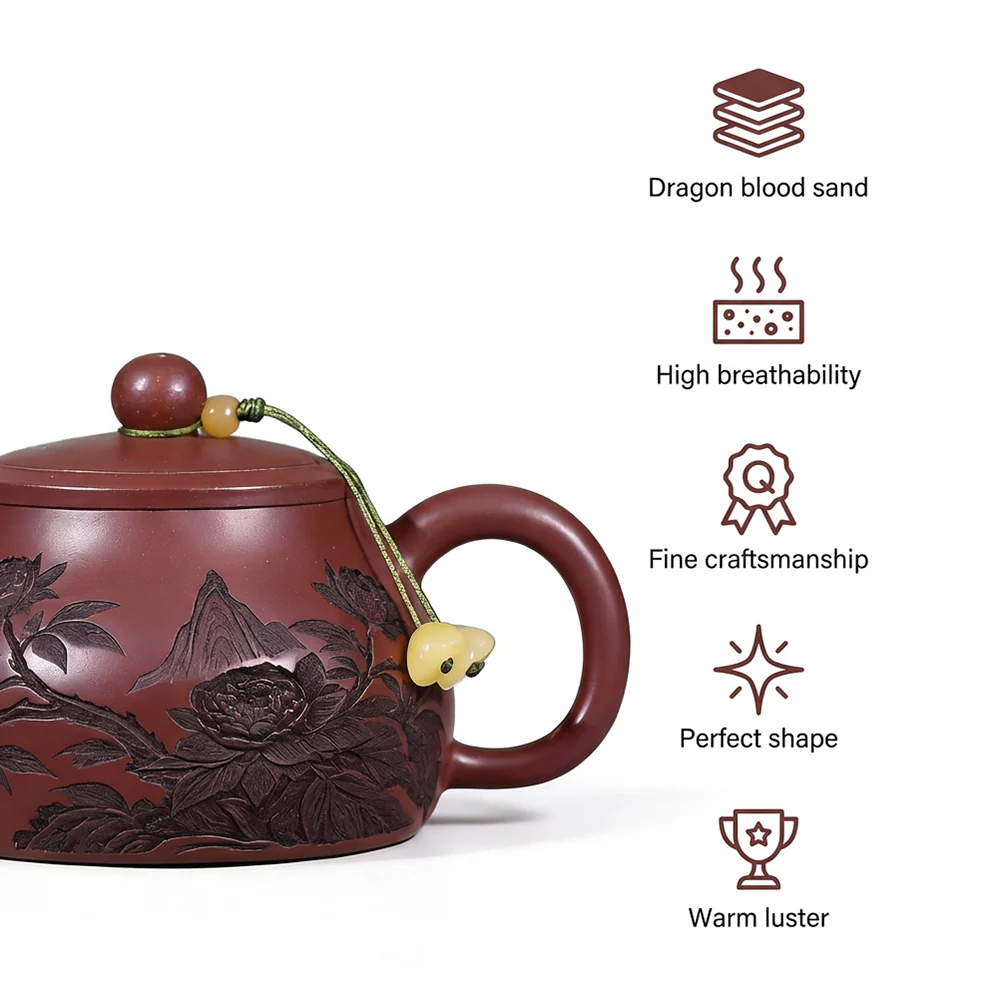 Yixing Purple Clay Peony Shi Piao Teapot - Image 2