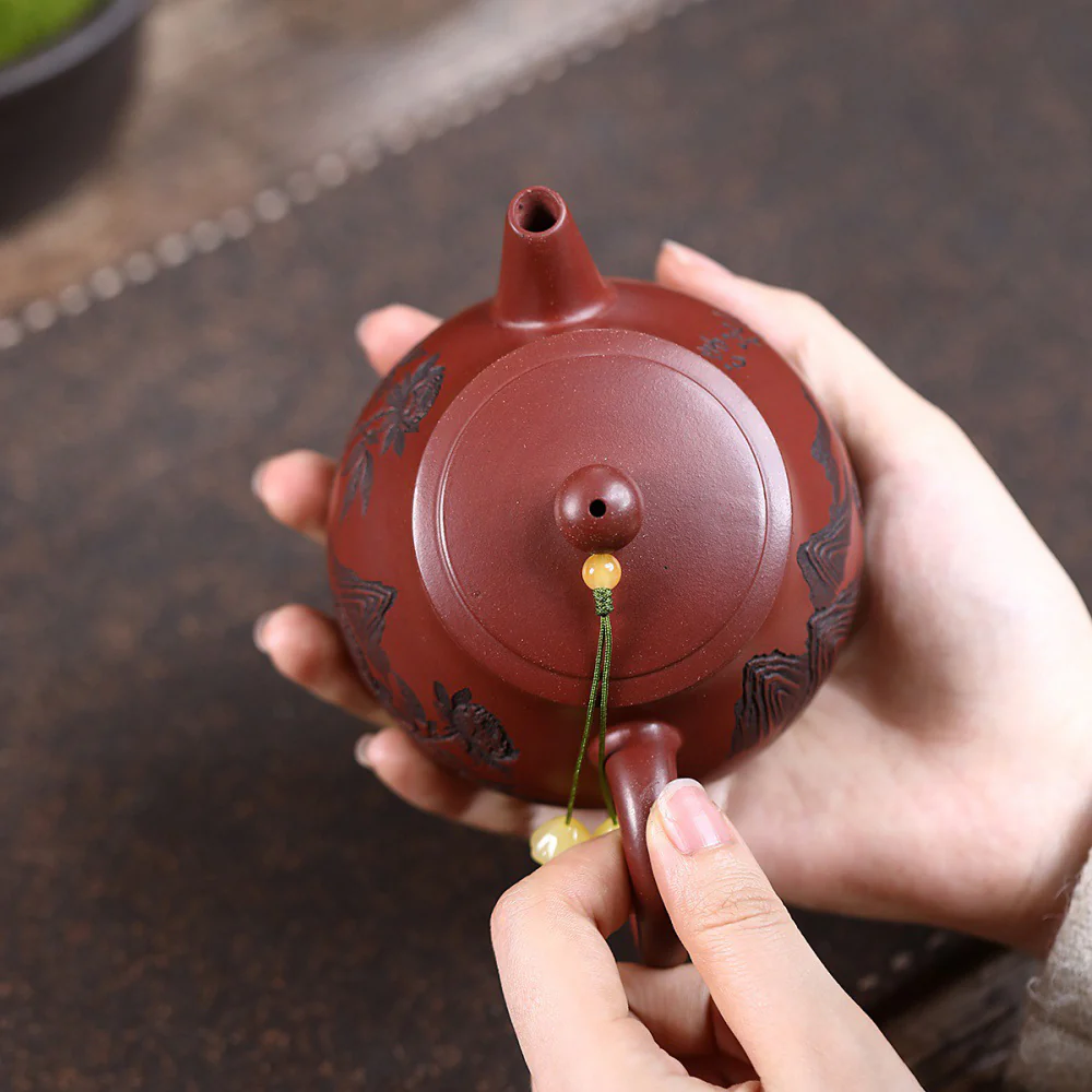 Yixing Purple Clay Peony Shi Piao Teapot - Image 5