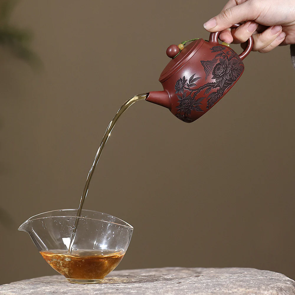 Yixing Purple Clay Peony Shi Piao Teapot - Image 6