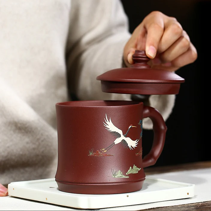Yixing Purple Clay Pine Crane Tea Cup - Image 3