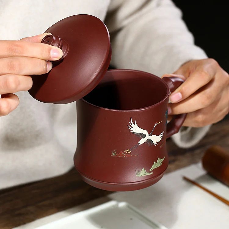 Yixing Purple Clay Pine Crane Tea Cup - Image 4