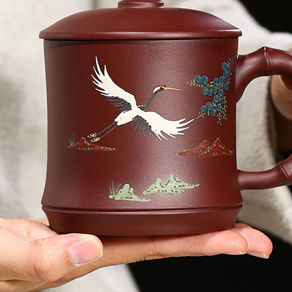 Yixing Purple Clay Pine Crane Tea Cup - Image 7