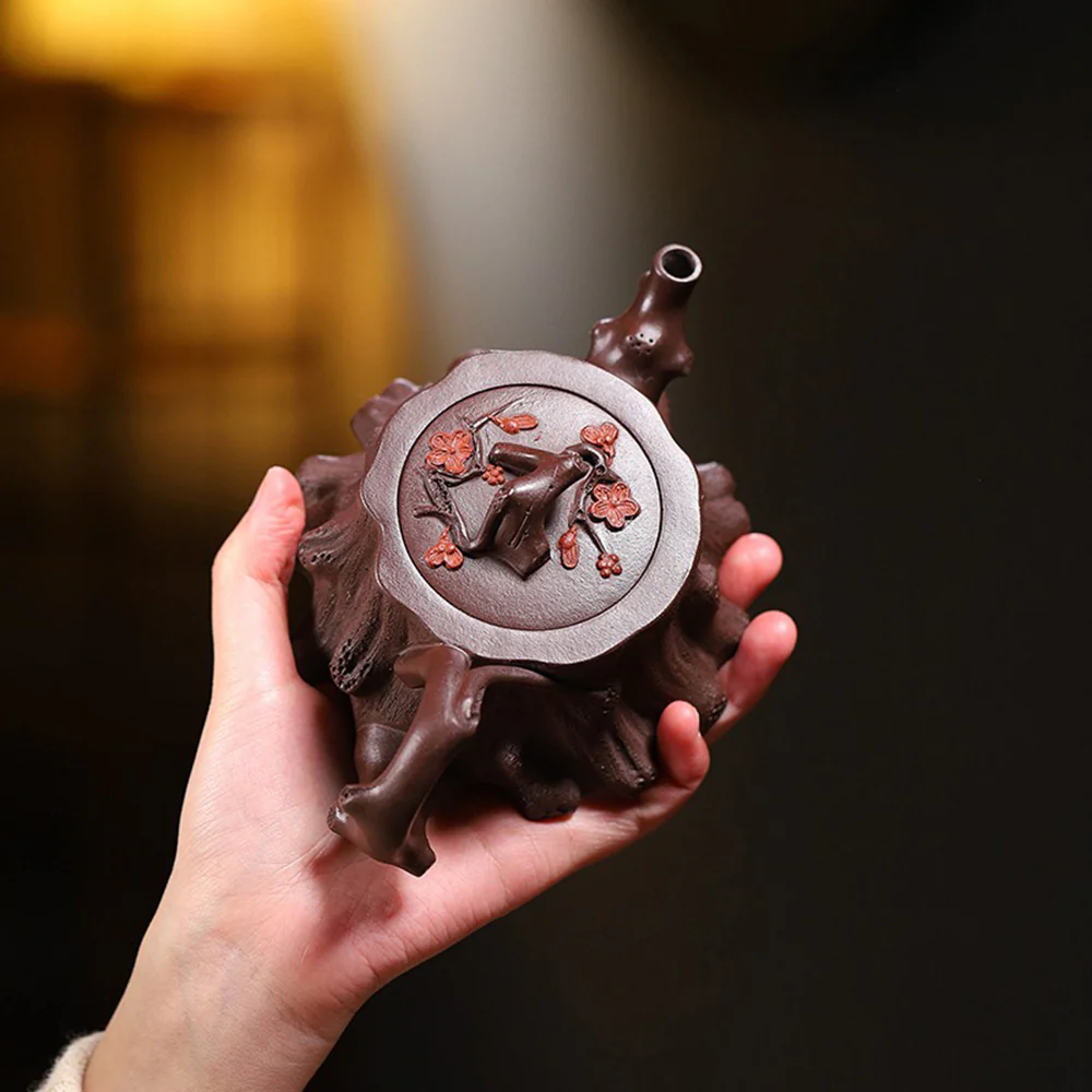 Yixing Purple Clay Plum Tree Stump Teapot - Image 2