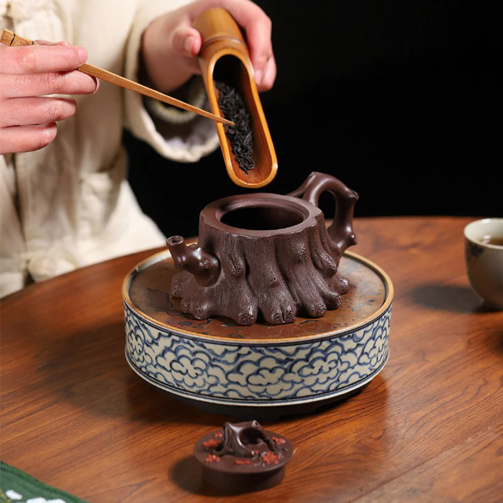 Yixing Purple Clay Plum Tree Stump Teapot - Image 3