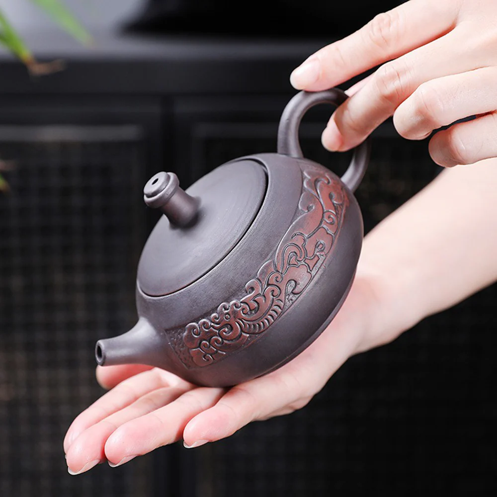 Yixing Purple Clay Relif Lotus Tea Set - Image 5