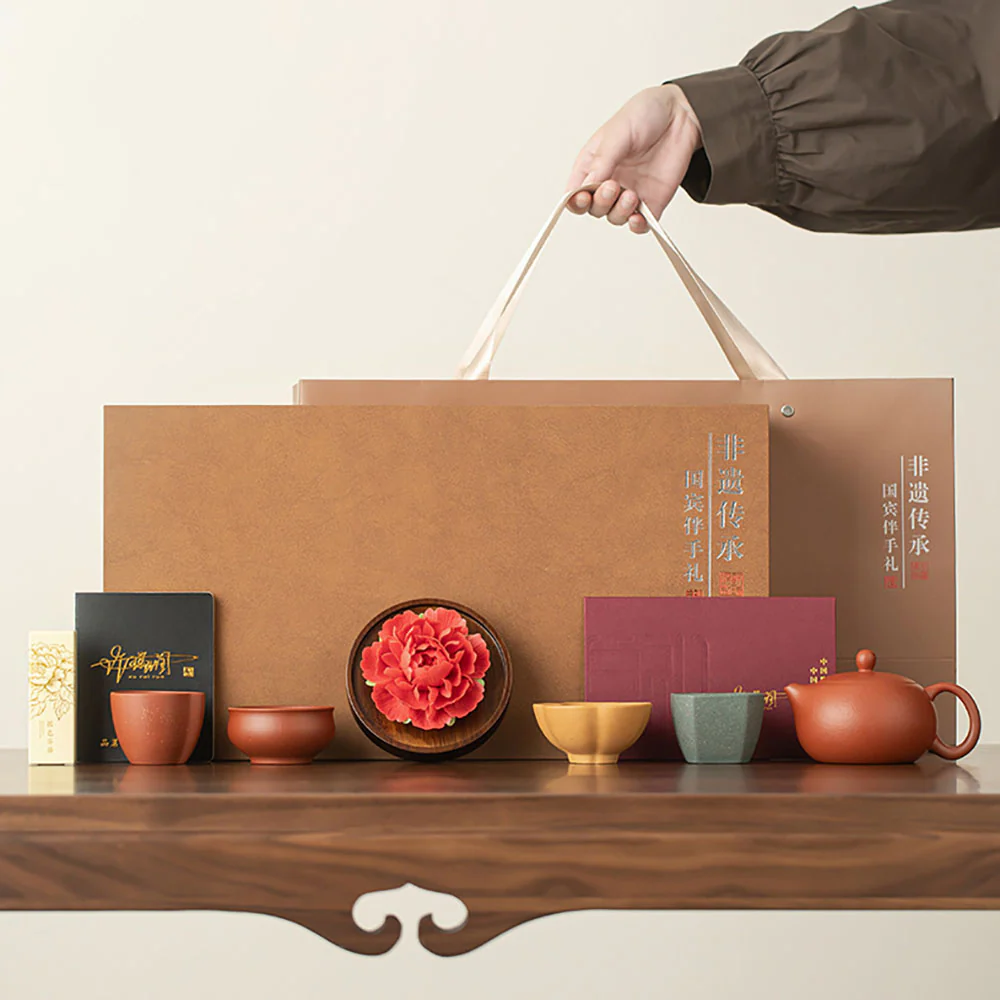 Yixing Purple Clay Tea Set With Peony Incense Holder