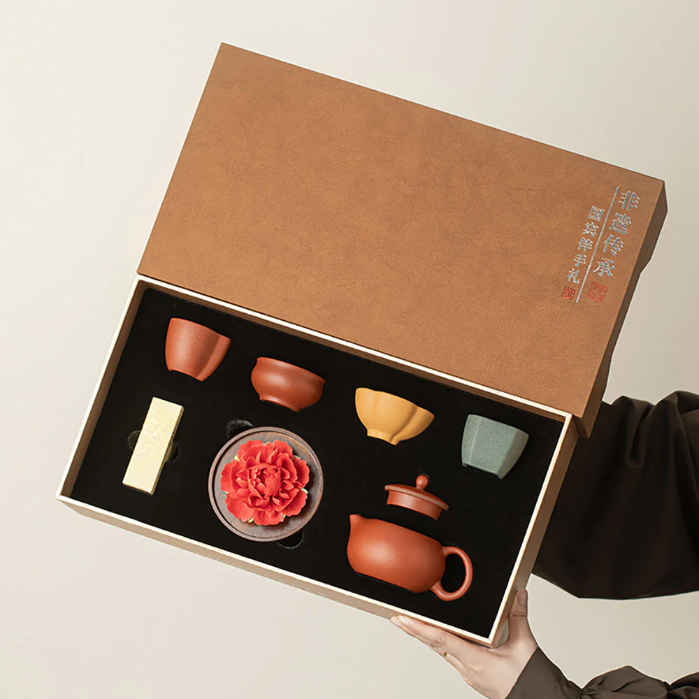 Yixing Purple Clay Tea Set With Peony Incense Holder - Image 3