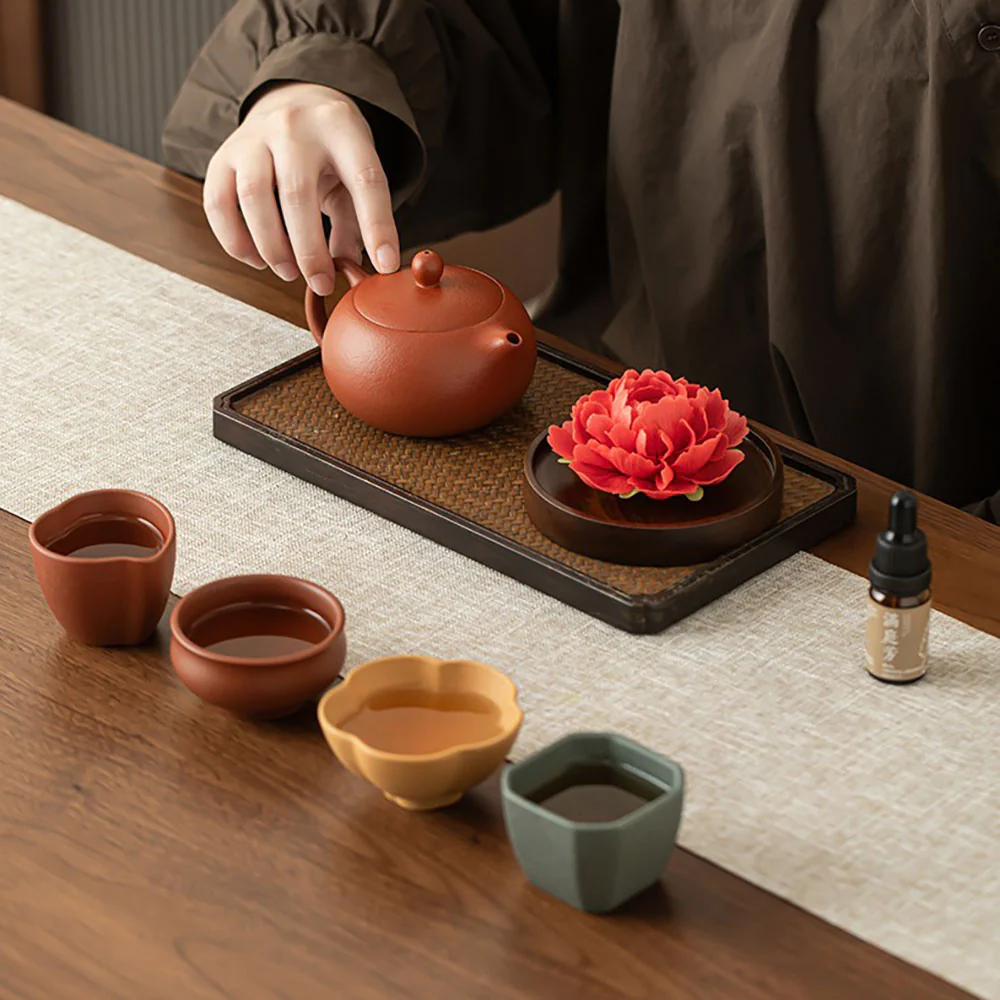 Yixing Purple Clay Tea Set With Peony Incense Holder - Image 4
