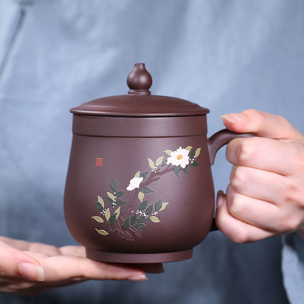 Yixing Purple Clay Wealthy Flower Tea Cup - Image 3