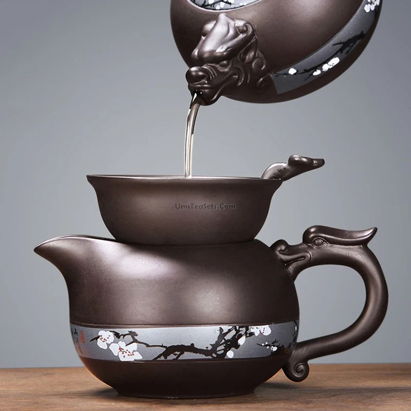 Yixing Purple Clay Winter Plum Tea Set - Image 4