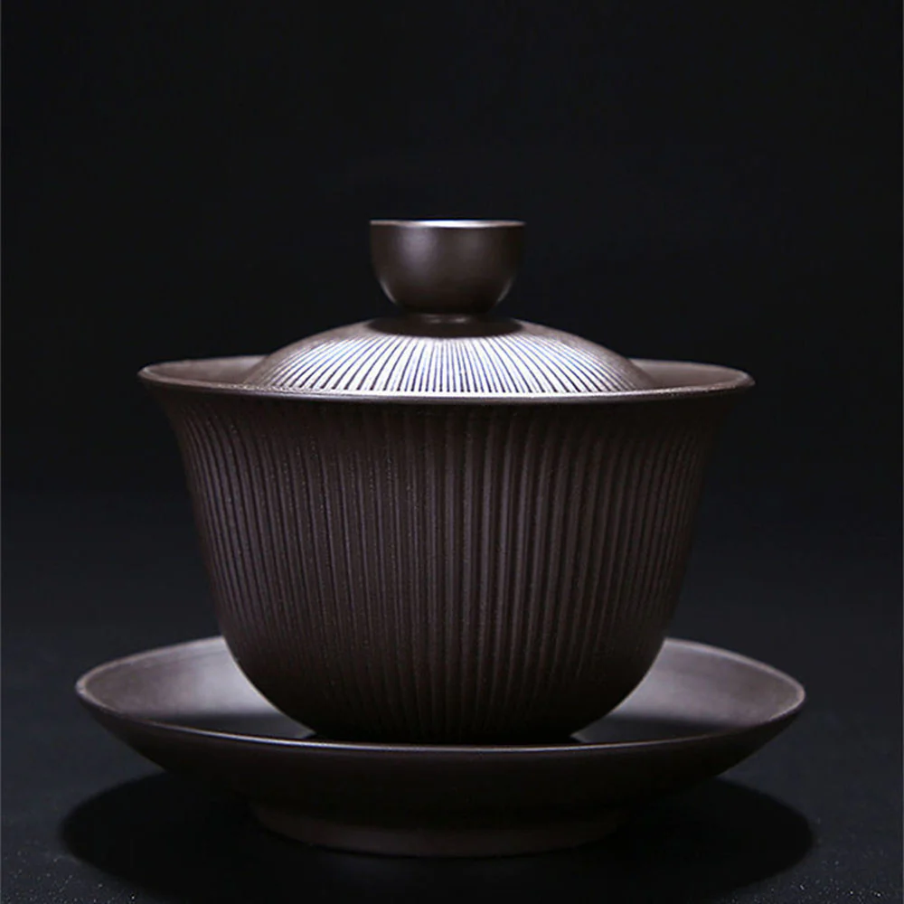 Yixing Purple Clay Xi Shi Stripes Tea Set - Image 3