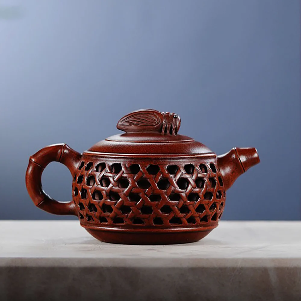 Yixing Red Clay Cicada Bamboo Weaving Teapot - Image 2