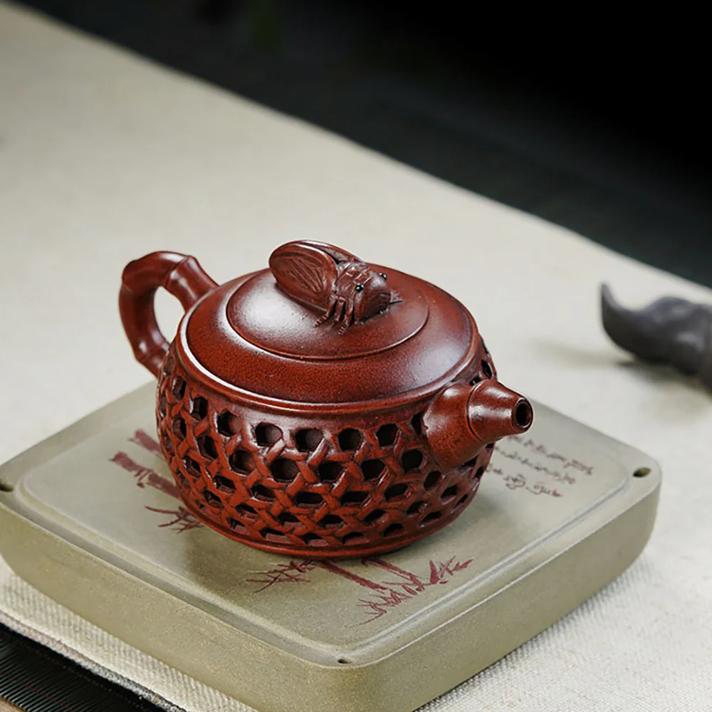 Yixing Red Clay Cicada Bamboo Weaving Teapot - Image 3