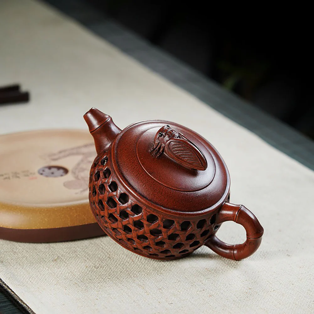 Yixing Red Clay Cicada Bamboo Weaving Teapot - Image 4
