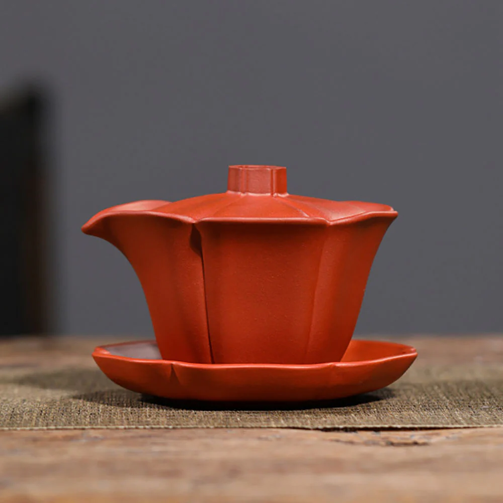 Yixing Red Clay Lotus Gaiwan Teapot - Image 4