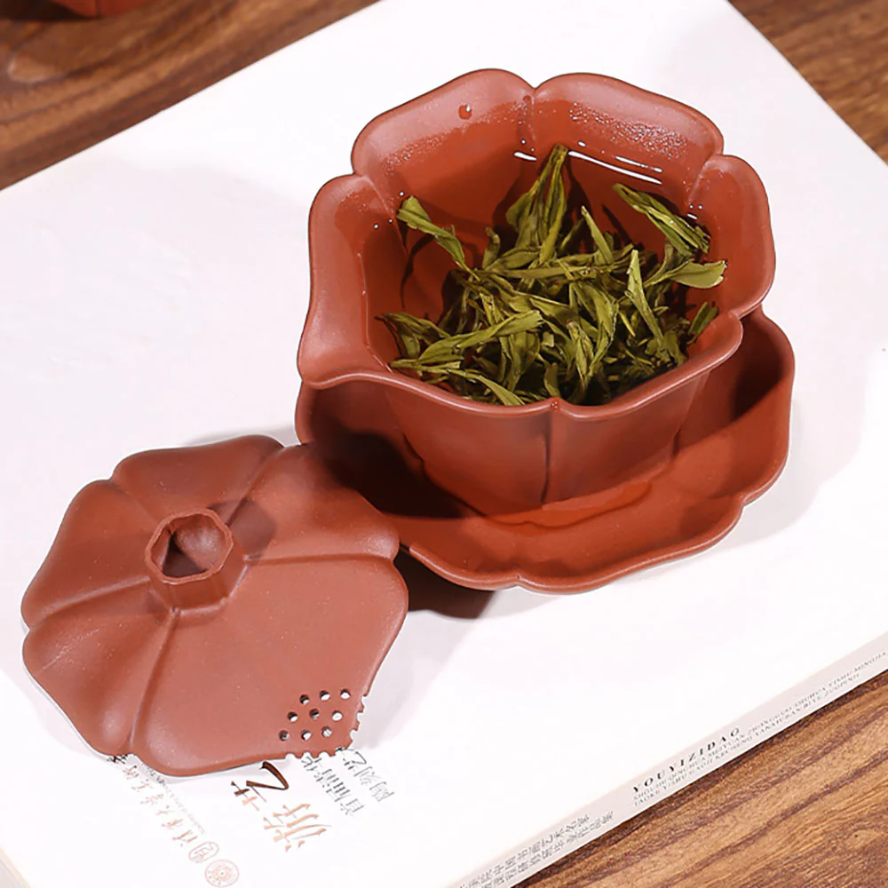 Yixing Red Clay Lotus Gaiwan Teapot - Image 5