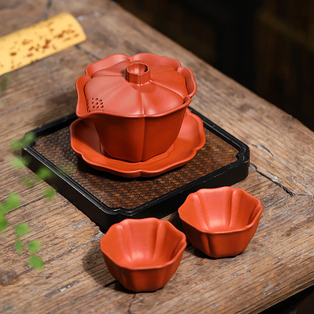 Yixing Red Clay Lotus Gaiwan Teapot - Image 8